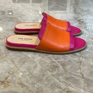 Pink and orange leather slides by Jon Josef